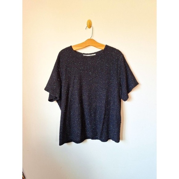 Vintage 90s Black Metallic Fuzzy Knit Sweater Shirt Women 18W/20W - Picture 6 of 9